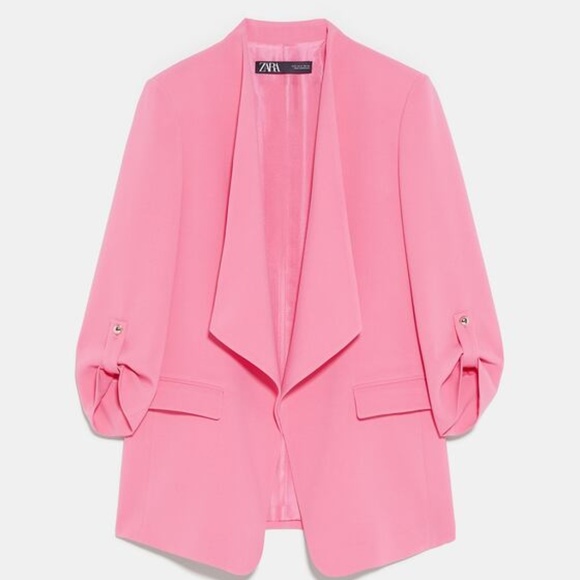 ZARA BUBBLEGUM PINK GOLD TONE BUTTON FLYAWAY BLAZER WITH LAPEL COLLAR $69.90 - Picture 4 of 9
